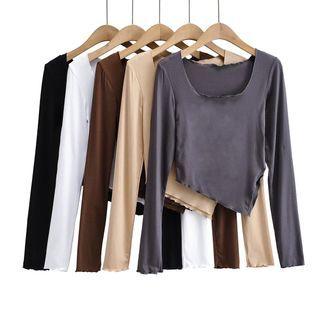 Long-sleeve Asymmetrical Crop T-shirt