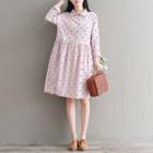 Dotted Long-sleeve Button A-line Dress