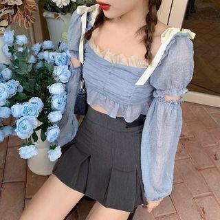 Ruffle Trim Cropped Blouse / Pleated Mini A-line Skirt