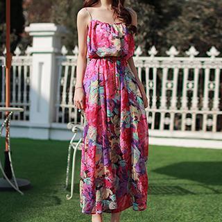 Spaghetti-strap Printed Long Dress