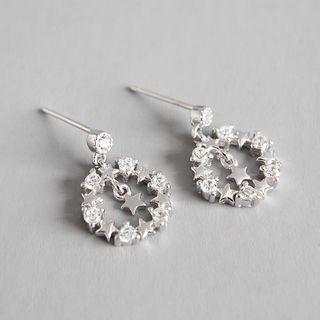 925 Sterling Silver Rhinestone Hoop Drop Earring 1 Pair - Silver - One Size