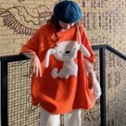 Short Sleeve Dog Applique T-shirt