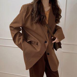Gingham Single-breasted Blazer Brown - One Size