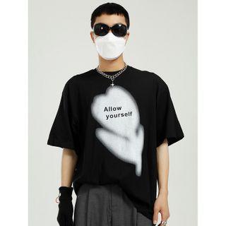 Short-sleeve Lettering Flower T-shirt