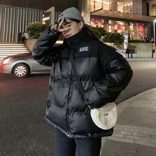 Letter Print Padded Coat Black - One Size
