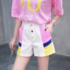 Color Panel Wide Leg Shorts