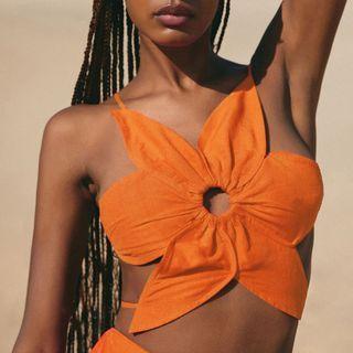 Drawstring Ribbon-back Cropped Camisole Top
