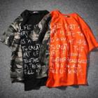Elbow-sleeve Camo Panel Lettering T-shirt