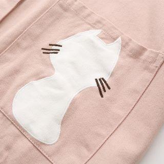 Cat Embroidery Hooded Buttoned Jacket