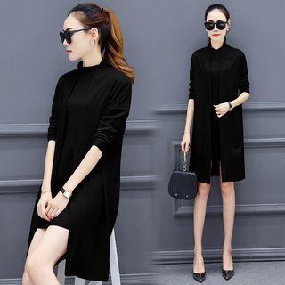 Set: Sleeveless Mock Neck Dress + Open Front Cardigan