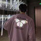 Reflective Butterfly Printed Long-sleeve Sweatshirt
