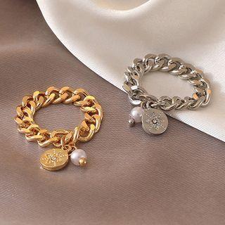 Faux Pearl Alloy Chained Ring