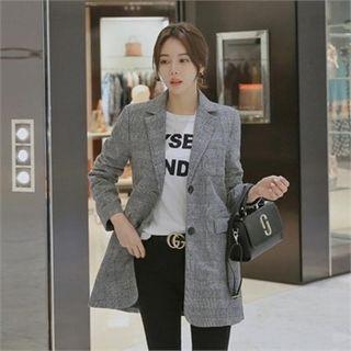 Multi-pocket Glen-plaid Long Blazer