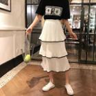 Layered Midi A-line Chiffon Crinkle Skirt