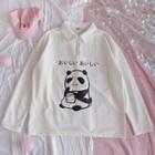 Cartoon Panda Print Long-sleeve Polo Shirt