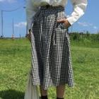 Plaid A-line Midi Skirt As Shown In Figure - One Size