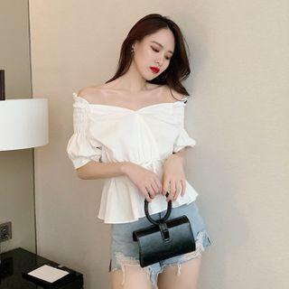Off-shoulder Short-sleeve Peplum Blouse White - One Size