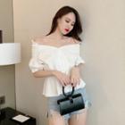 Off-shoulder Short-sleeve Peplum Blouse White - One Size
