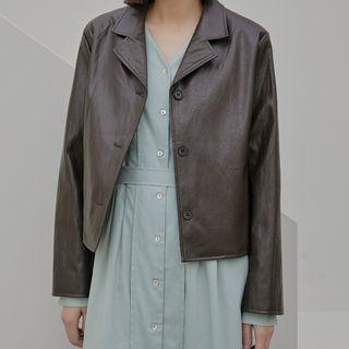 Open-placket Faux-leather Jacket