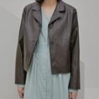 Open-placket Faux-leather Jacket