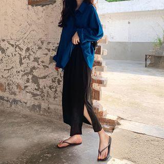 Long-sleeve Plain Shirt / Slit-hem Skirt