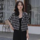 Short-sleeve Double-breasted Plaid Cropped Blazer
