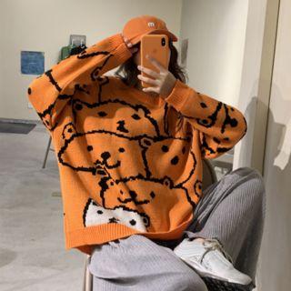 Long-sleeve Bear Embroidered Sweater