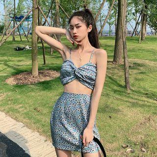 Set: Sleeveless Flower Print Top + Skirt