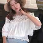 Off-shoulder Lace Panel 3/4-sleeve Blouse