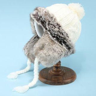 Furry-trim Cable-knit Beanie