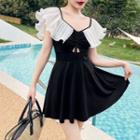 Cap-sleeve Two-tone Swim Dress