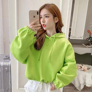 Long-sleeve Fleece Plain Hooded Pullover