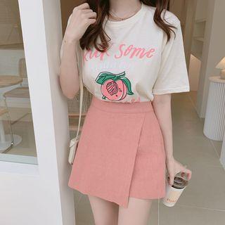Peach Print Short-sleeve T-shirt / Wrap Skort