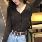 Long-sleeve Button-up T-shirt Coffee - One Size