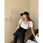 Scoop-neck T-shirt / Boot-cut Jumper Pants