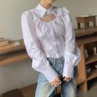 Long-sleeve Cutout Ruched Shirt