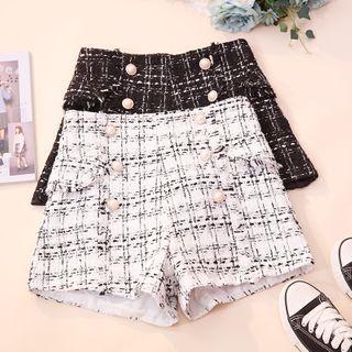 Faux Pearl High-waist Tweed Shorts