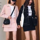 Set: Contrast Stitch Denim Jacket + Mini Denim Skirt
