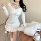 Ribbed Bobble Drawstring Knit Dress