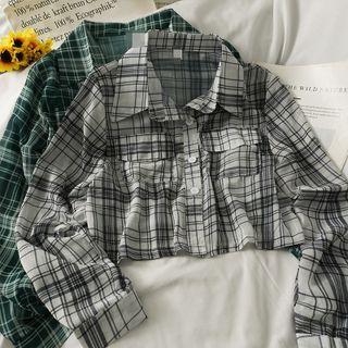 Plaid Loose-fit Crop Shirt
