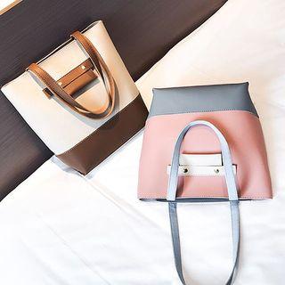 Set: Two Tone Tote Bag + Plaid Zipper Bag