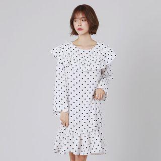Long-sleeve Ruffled Polka-dot Dress