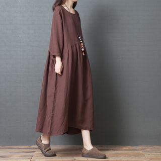 Long-sleeve Maxi Plain Shift Dress