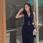 V-neck Sleeveless Buckled Jumpsuit