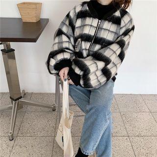 Plaid Zip Up Jacket Black & White - One Size
