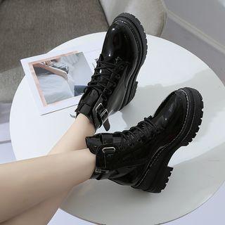 Lace-up Patent Platform Short Boots
