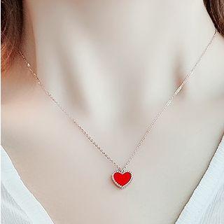 Stainless Steel Heart Pendant Necklace Xl3030 - Heart - Red - One Size