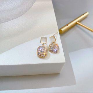 Rhinestone Drop Earring Eh1221 - 1 Pair - Gold - One Size