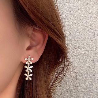 Rhinestone Flower Dangle Earring 1 Pair - 925 Silver Needle - Gold - One Size