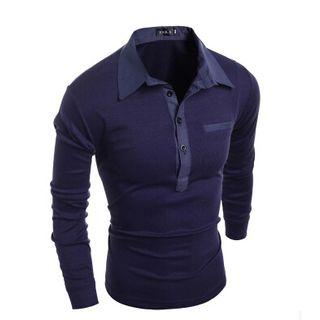 Denim Lapel Long-sleeved T-shirt